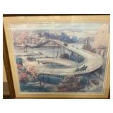 Edward Brewer Framed Artwork of Historical Hastings MN Spiral Bridge Scene - 25" x 21"