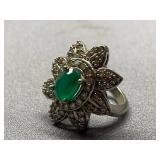 Vintage Floral Ring with Green Gemstone Size 6