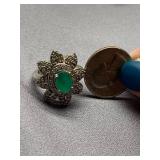 Vintage Floral Ring with Green Gemstone Size 6