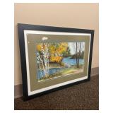 F. Vincent Framed Landscape Watercolor Painting - Autumn River Scene