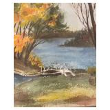 F. Vincent Framed Landscape Watercolor Painting - Autumn River Scene