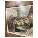 Vintage Framed Castle Artwork in Wooden Frame 18x16