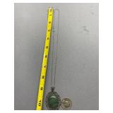 Vintage Green Stone Filigree Sterling Silver 925 Pendant Necklace