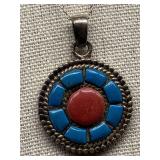 Sterling Silver 925 Turquoise Coral Pendant Necklace