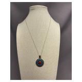 Sterling Silver 925 Turquoise Coral Pendant Necklace