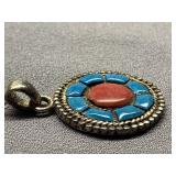 Sterling Silver 925 Turquoise Coral Pendant Necklace