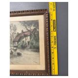 Vintage Pastoral Scene in Carved Wooden Frame - 12x16 Inches