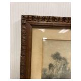 Vintage Pastoral Scene in Carved Wooden Frame - 12x16 Inches