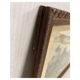 Vintage Pastoral Scene in Carved Wooden Frame - 12x16 Inches