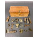 Vintage Miscellaneous Metal Collectible Items Lot with Wooden Box