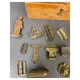 Vintage Miscellaneous Metal Collectible Items Lot with Wooden Box