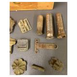 Vintage Miscellaneous Metal Collectible Items Lot with Wooden Box