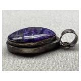 Charoite Stone Pendant 925 Sterling Silver