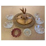 Vintage Condiment Serving Tray and Elegant Glassware Collection