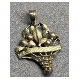 Vintage Sterling Silver 925 Basket of Berries Pendant, Intricate Design
