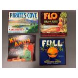 Vintage Fruit Crate Labels Collection Set Of Four