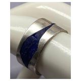 Sterling Silver 925 Ring with Lapis Lazuli Inlay Design Size 7.5