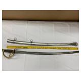 Military Replica Sword with Brass Hilt and Scabbard
