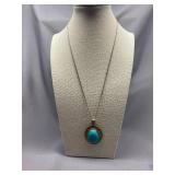 Sterling Silver 925 Oval Turquoise Pendant Necklace