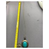 Sterling Silver 925 Oval Turquoise Pendant Necklace