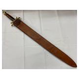 Decorative Sword with Leather Sheath and Brass Hilt