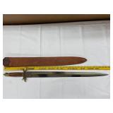 Decorative Sword with Leather Sheath and Brass Hilt