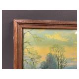 Vintage Winter Landscape Lithograph Framed Art