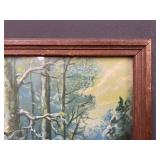 Vintage Winter Landscape Lithograph Framed Art