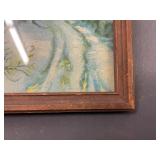 Vintage Winter Landscape Lithograph Framed Art