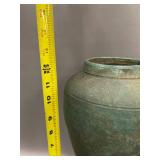 Raku Pottery J. Mehn Rustic Green Ceramic Vase ~12"