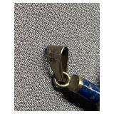 Sterling Silver 925 Cross Pendant with Blue Inlay