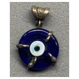 Sterling Silver 925 Evil Eye Pendant Blue Glass