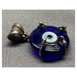 Sterling Silver 925 Evil Eye Pendant Blue Glass