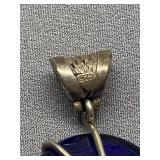 Sterling Silver 925 Evil Eye Pendant Blue Glass