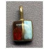 Sterling Silver 925 Amber Larimar Pendant