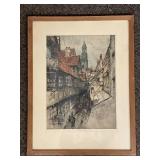 Framed Signed Luigi Kasimir Cityscape Art Print, Rustic Street Scene