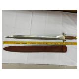 Brass Wood & Steel Broadsword with Leather Scabbard