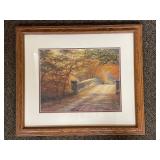 Bridge In Autumn Artwork with Oak Frame