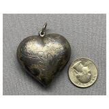 Engraved Sterling Silver 925 Heart Pendant Vintage Charm