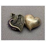 Vintage Sterling Silver 925 Heart-Shaped Pendant Locket with Amethyst