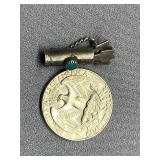 Vintage Sterling Silver 925 & Turquoise Charm Pendant