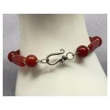 Elegant Sterling Silver 925 Carnelian Bead Bracelet with Unique Clasp