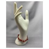 Elegant Sterling Silver 925 Carnelian Bead Bracelet with Unique Clasp