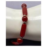 Elegant Sterling Silver 925 Carnelian Bead Bracelet with Unique Clasp