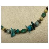 Turquoise Bead Necklace with Sterling Silver 925 Clasp