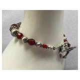 Elegant Sterling 925 Silver & Red Bead Toggle Clasp Bracelet