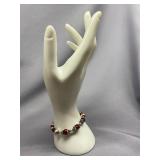 Elegant Sterling 925 Silver & Red Bead Toggle Clasp Bracelet