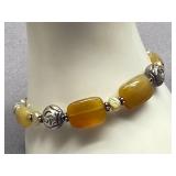 Yellow Agate Sterling Silver 925 Bead Bracelet