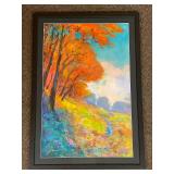 Framed Michael Schofield (attributed) Vivid Landscape Painting Signed 41"