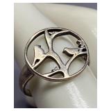Sterling Silver 925 Bird & Tree Design Ring Size 8